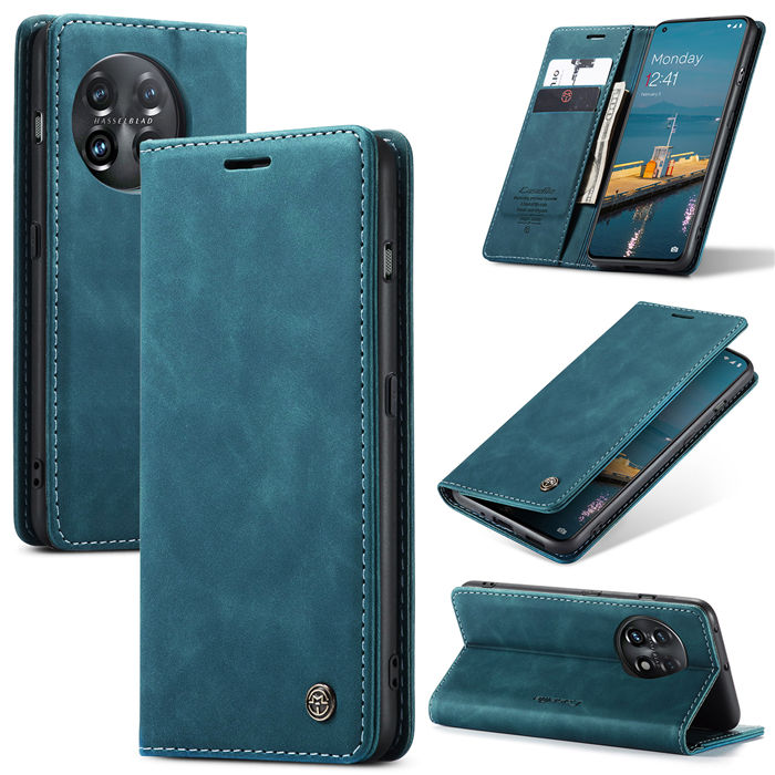 CaseMe OnePlus 11 Wallet Retro Suede Leather Case Blue - Click Image to Close