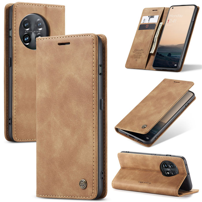 CaseMe OnePlus 11 Wallet Retro Suede Leather Case Brown - Click Image to Close
