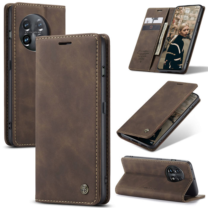 CaseMe OnePlus 11 Wallet Retro Suede Leather Case Coffee - Click Image to Close
