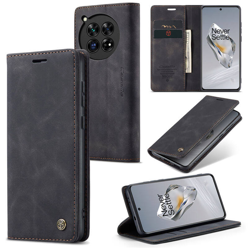 CaseMe OnePlus 12 Wallet Suede Leather Case Black