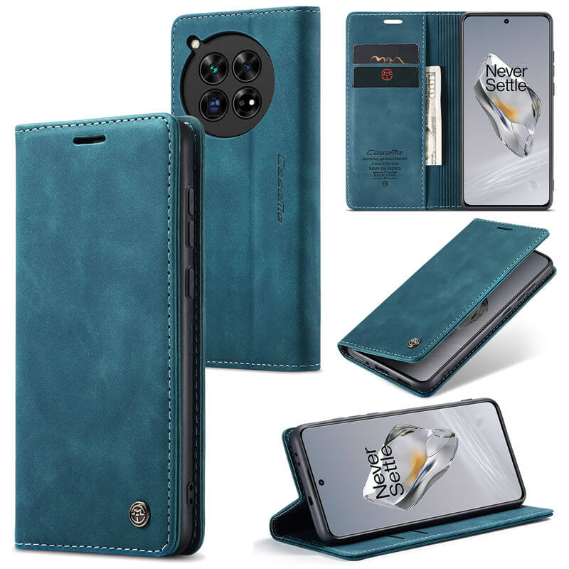 CaseMe OnePlus 12 Wallet Suede Leather Case Blue - Click Image to Close