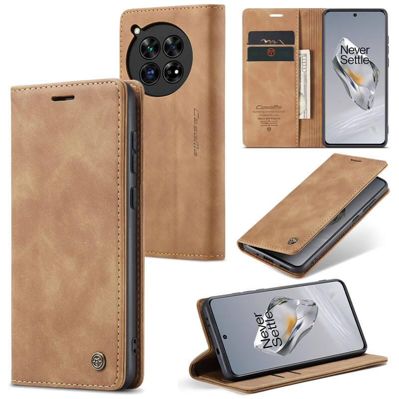 CaseMe OnePlus 12 Wallet Suede Leather Case Brown - Click Image to Close