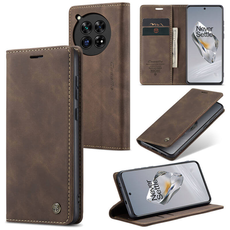 CaseMe OnePlus 12 Wallet Suede Leather Case Coffee - Click Image to Close