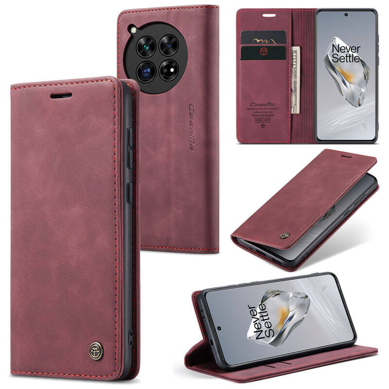 CaseMe OnePlus 12 Wallet Suede Leather Case Red - Click Image to Close
