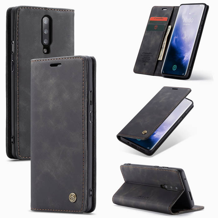 CaseMe OnePlus 7 Pro Wallet Magnetic Flip Kickstand Case Black - Click Image to Close