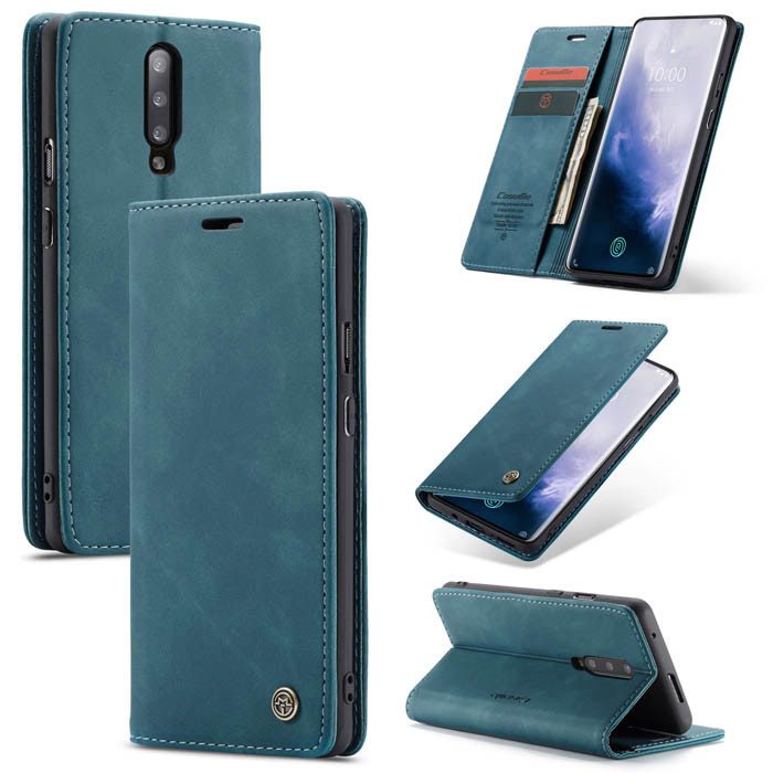 CaseMe OnePlus 7 Pro Wallet Magnetic Flip Kickstand Case Blue