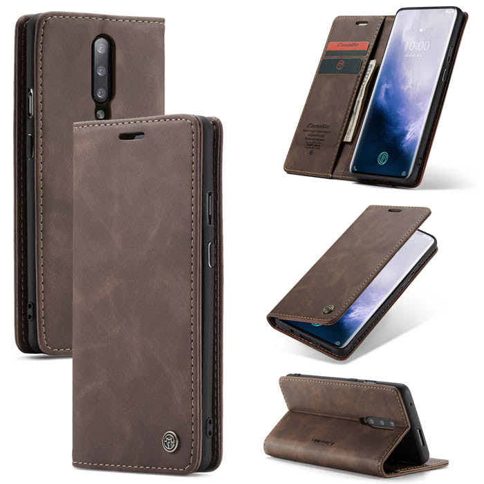CaseMe OnePlus 7 Pro Wallet Magnetic Flip Kickstand Case Coffee - Click Image to Close