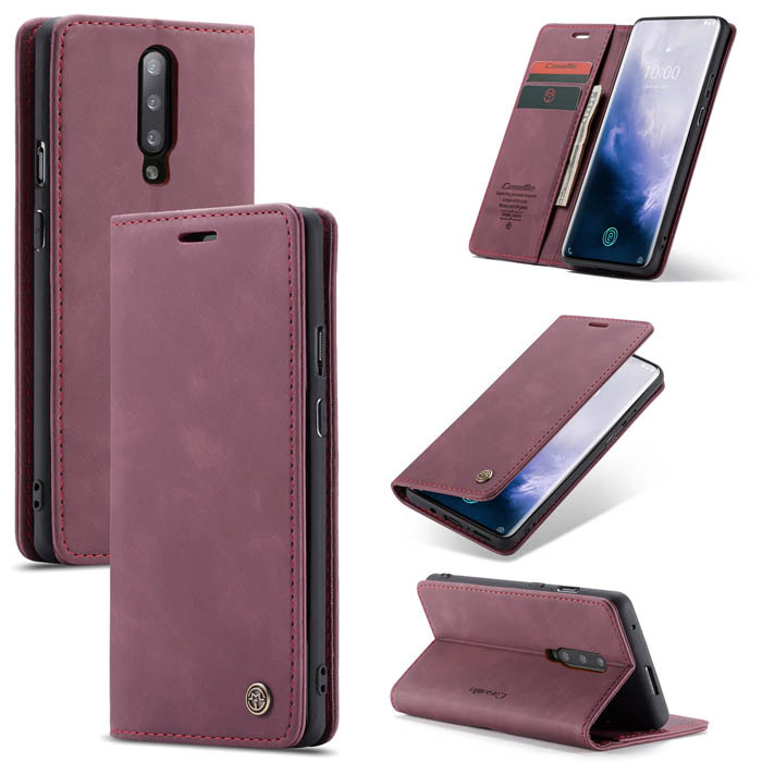 CaseMe OnePlus 7 Pro Wallet Magnetic Flip Kickstand Case Red - Click Image to Close