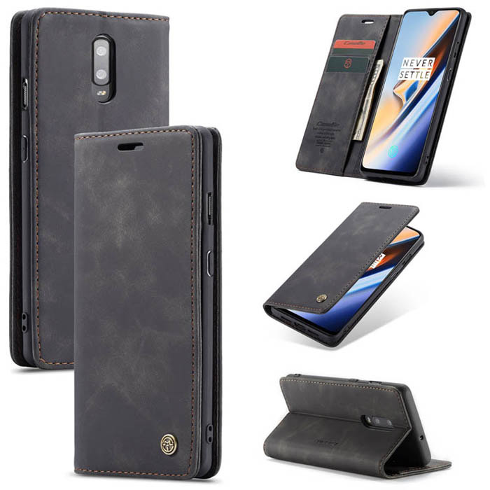 CaseMe OnePlus 7 Wallet Kickstand Magnetic Flip Case Black