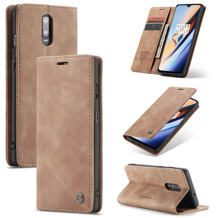 CaseMe OnePlus 7 Wallet Kickstand Magnetic Flip Case Brown - Click Image to Close