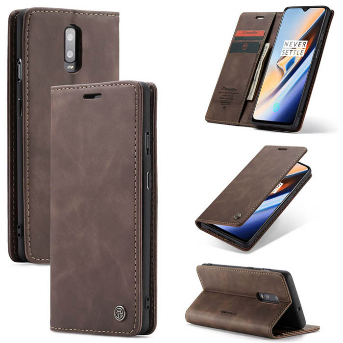 CaseMe OnePlus 7 Wallet Kickstand Magnetic Flip Case Coffee - Click Image to Close