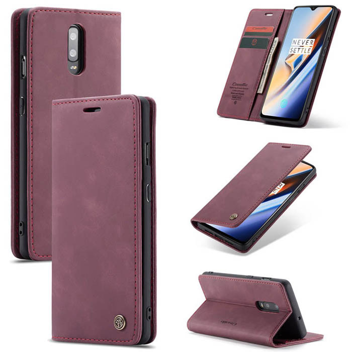 CaseMe OnePlus 7 Wallet Kickstand Magnetic Flip Case Red - Click Image to Close