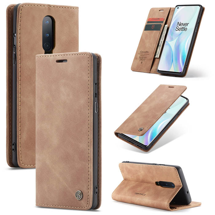 CaseMe OnePlus 8 Wallet Kickstand Magnetic Flip Case Brown - Click Image to Close
