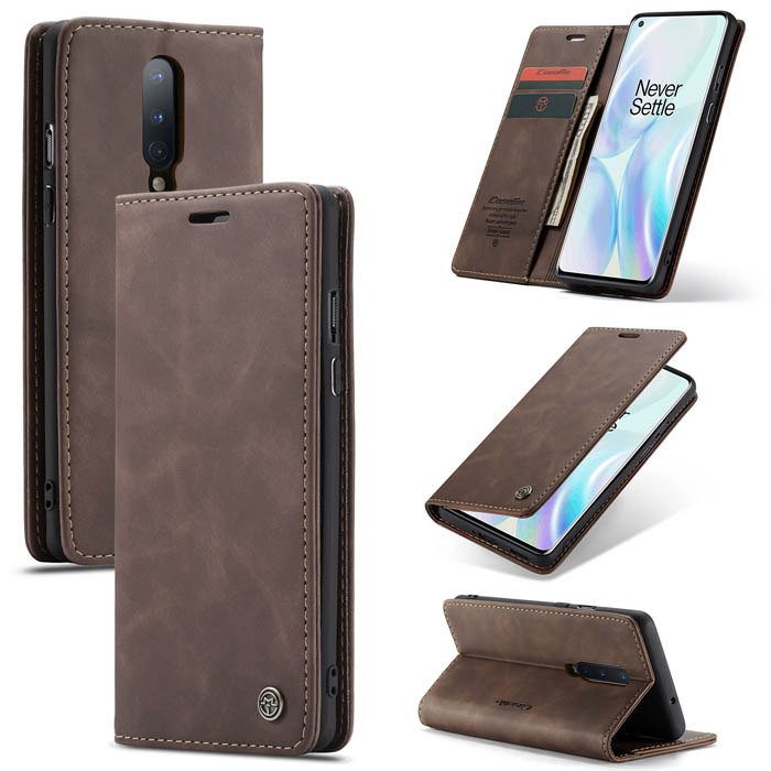 CaseMe OnePlus 8 Wallet Kickstand Magnetic Flip Case Coffee - Click Image to Close