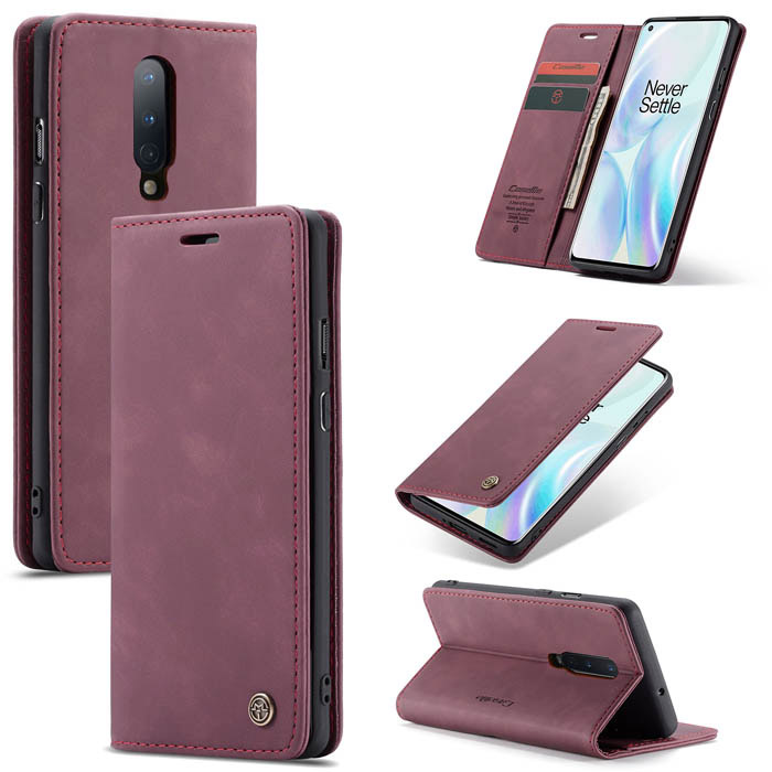 CaseMe OnePlus 8 Wallet Kickstand Magnetic Flip Case Red - Click Image to Close