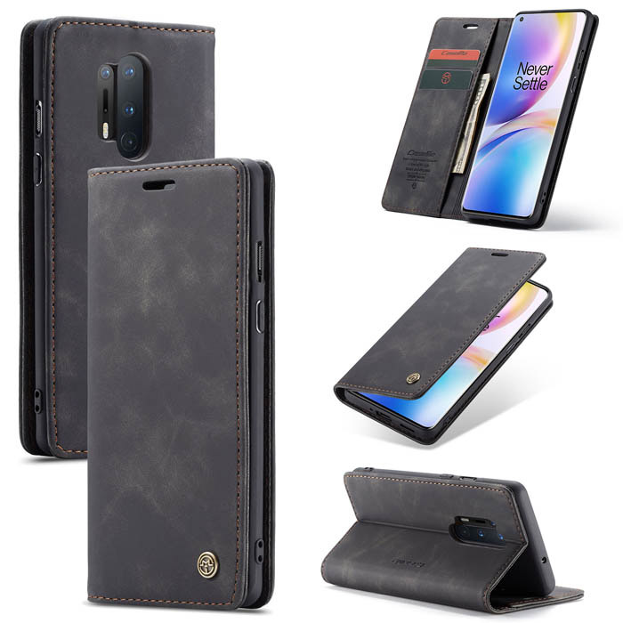 CaseMe OnePlus 8 Pro Wallet Kickstand Magnetic Flip Case Black - Click Image to Close