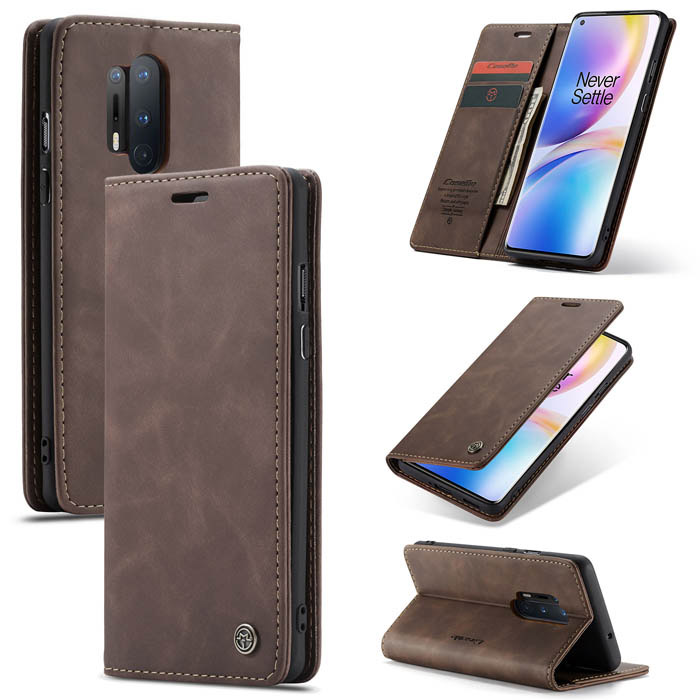 CaseMe OnePlus 8 Pro Wallet Kickstand Magnetic Flip Case Coffee - Click Image to Close