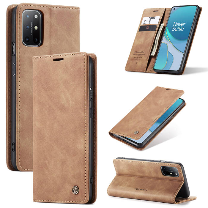 CaseMe OnePlus 8T Wallet Stand Magnetic Case Brown - Click Image to Close