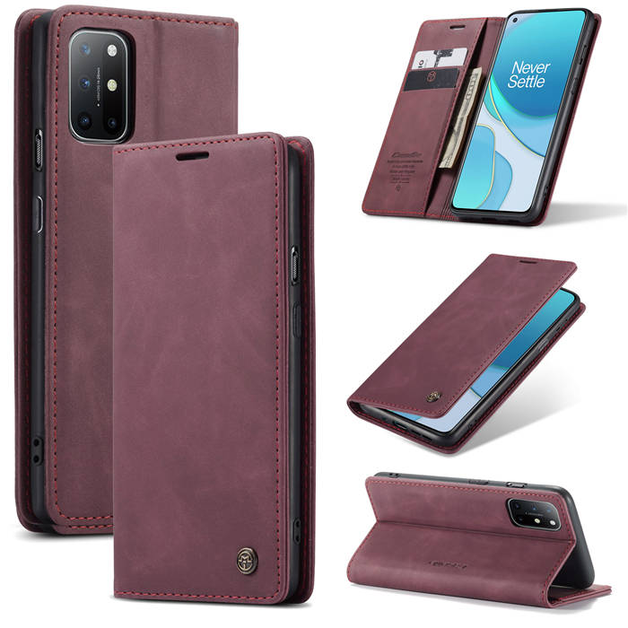 CaseMe OnePlus 8T Wallet Stand Magnetic Case Red - Click Image to Close