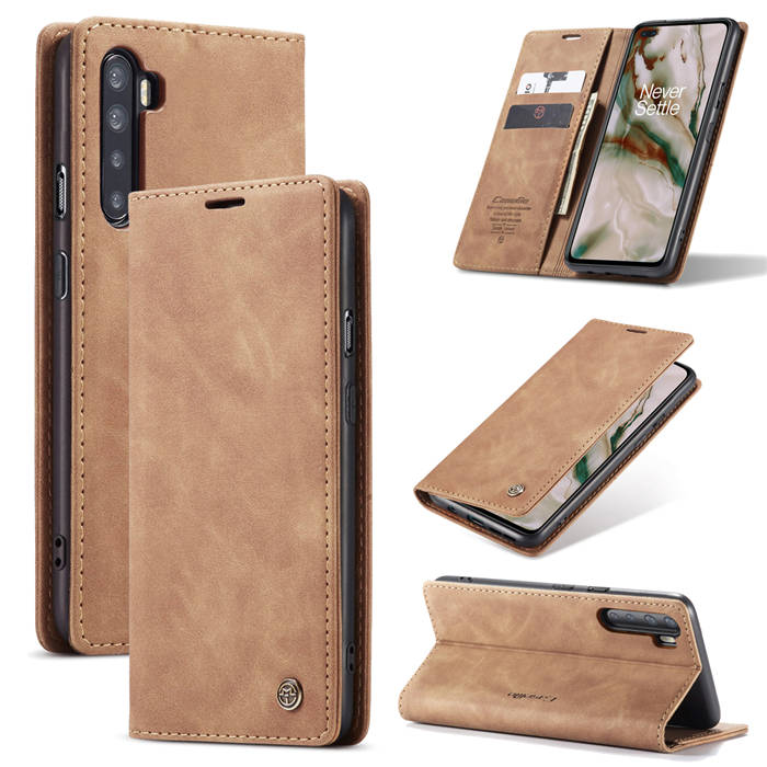 CaseMe OnePlus Nord Wallet Kickstand Magnetic Flip Case Brown - Click Image to Close