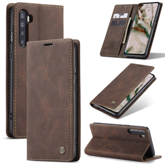 CaseMe OnePlus Nord Wallet Kickstand Magnetic Flip Case Coffee - Click Image to Close