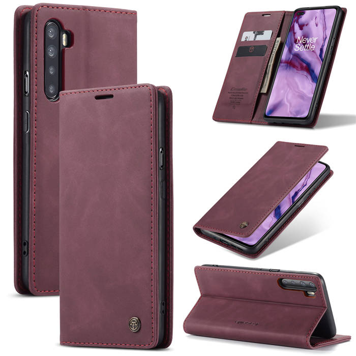 CaseMe OnePlus Nord Wallet Kickstand Magnetic Flip Case Red - Click Image to Close
