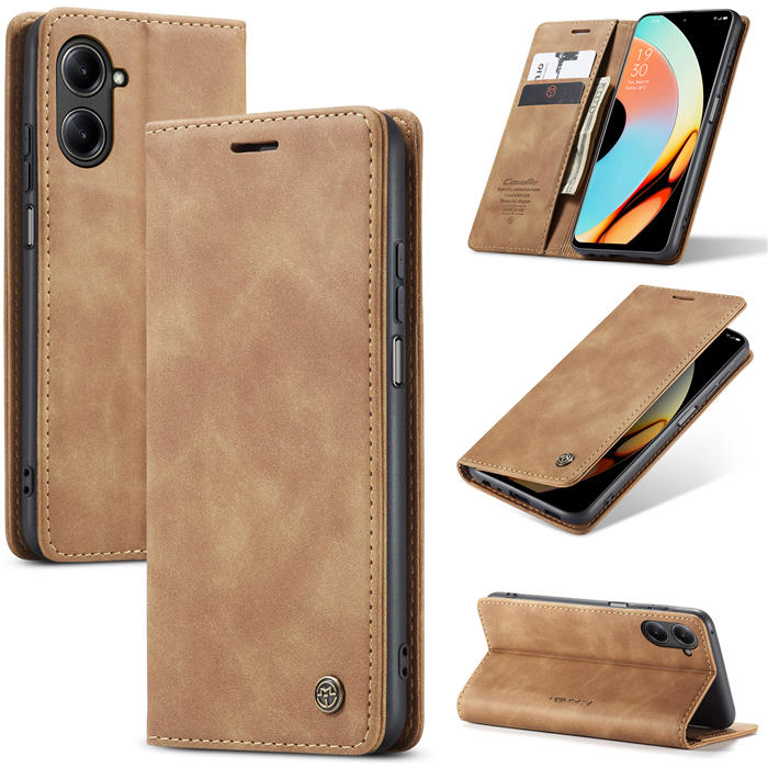 CaseMe OPPO Realme 10 Pro 5G Wallet Magnetic Suede Leather Case Brown