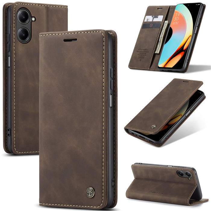 CaseMe OPPO Realme 10 Pro 5G Wallet Magnetic Suede Leather Case Coffee - Click Image to Close
