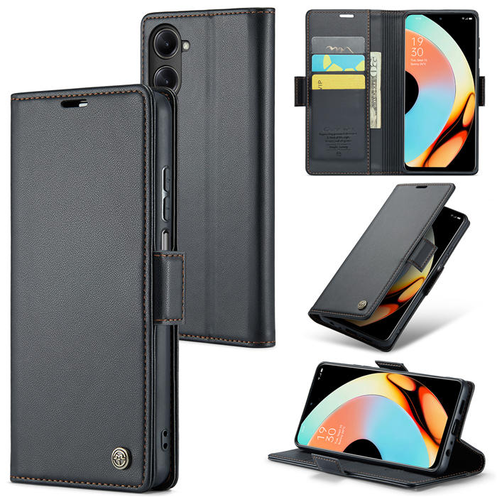 CaseMe OPPO Realme 10 Pro 5G Wallet RFID Blocking Magnetic Buckle Case Black