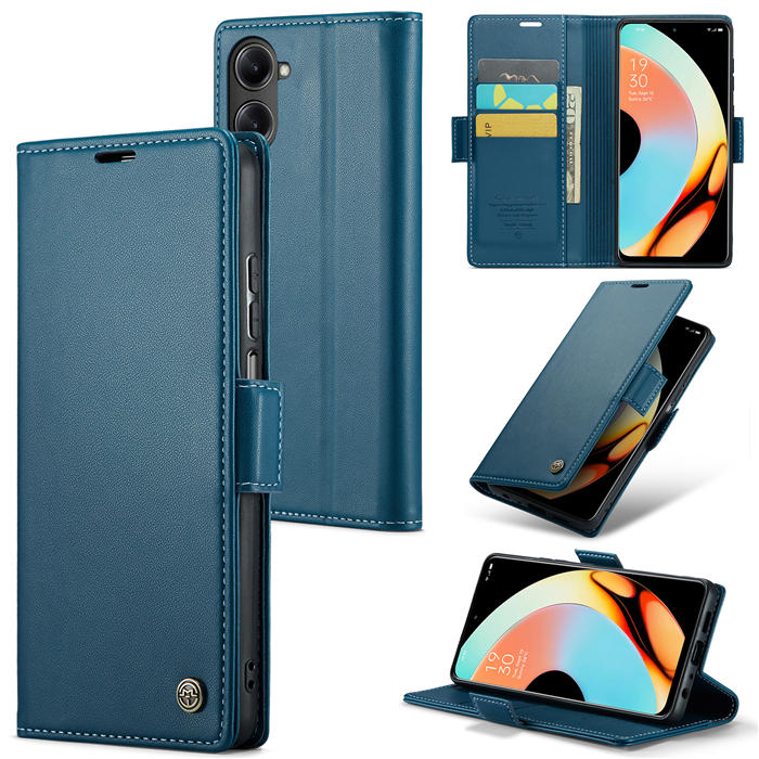 CaseMe OPPO Realme 10 Pro 5G Wallet RFID Blocking Magnetic Buckle Case Blue