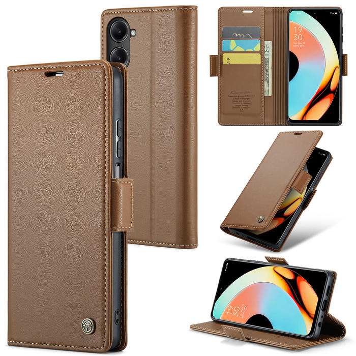 CaseMe OPPO Realme 10 Pro 5G Wallet RFID Blocking Magnetic Buckle Case Brown - Click Image to Close