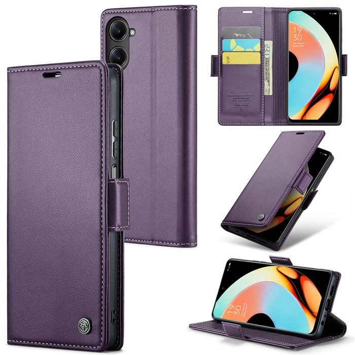 CaseMe OPPO Realme 10 Pro 5G Wallet RFID Blocking Magnetic Buckle Case Purple - Click Image to Close