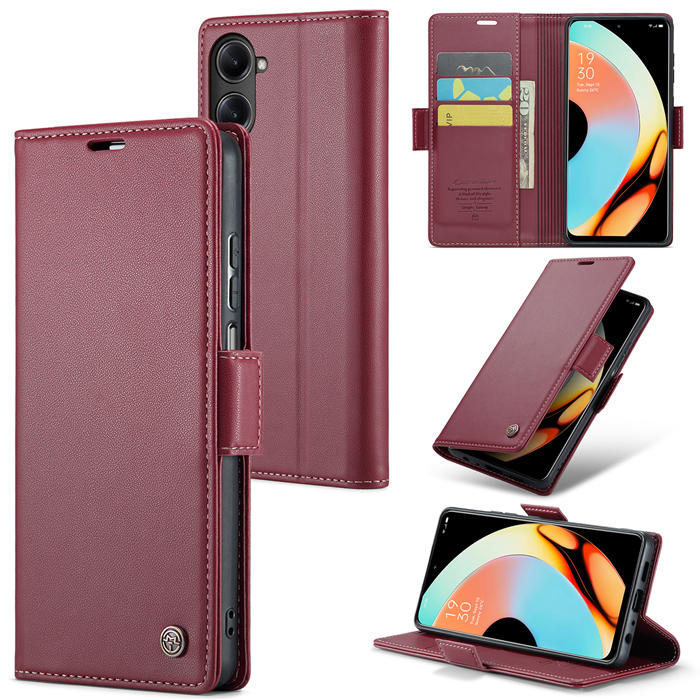 CaseMe OPPO Realme 10 Pro 5G Wallet RFID Blocking Magnetic Buckle Case Red - Click Image to Close