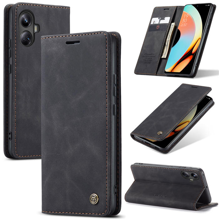 CaseMe OPPO Realme 10 Pro Plus Wallet Magnetic Suede Leather Case Black - Click Image to Close