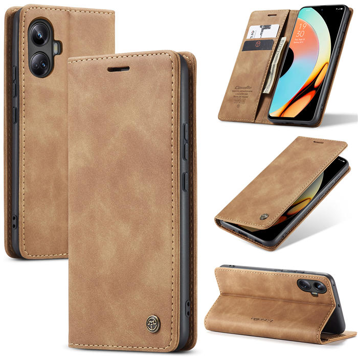 CaseMe OPPO Realme 10 Pro Plus Wallet Magnetic Suede Leather Case Brown
