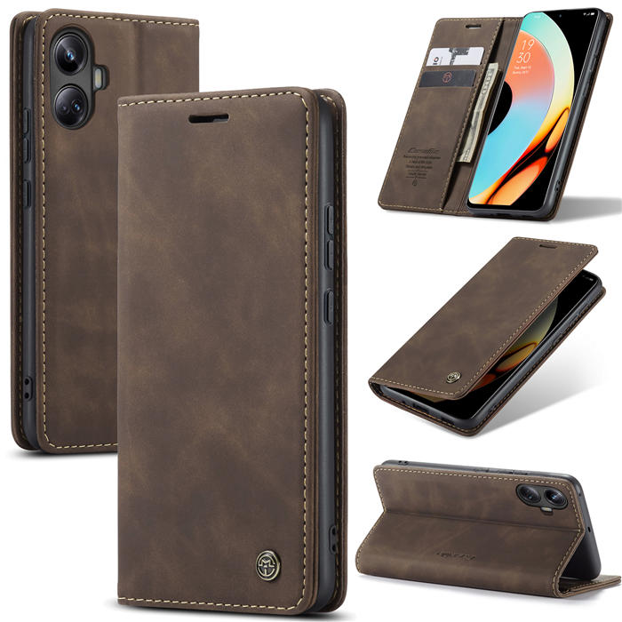CaseMe OPPO Realme 10 Pro Plus Wallet Magnetic Suede Leather Case Coffee - Click Image to Close