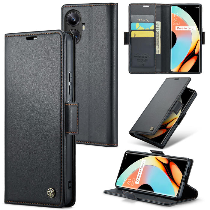 CaseMe OPPO Realme 10 Pro Plus Wallet RFID Blocking Magnetic Buckle Case Black - Click Image to Close