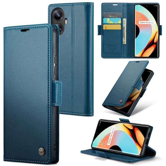 CaseMe OPPO Realme 10 Pro Plus Wallet RFID Blocking Magnetic Buckle Case Blue - Click Image to Close