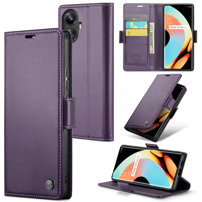 CaseMe OPPO Realme 10 Pro Plus Wallet RFID Blocking Magnetic Buckle Case Purple - Click Image to Close