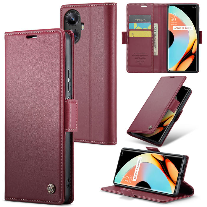 CaseMe OPPO Realme 10 Pro Plus Wallet RFID Blocking Magnetic Buckle Case Red - Click Image to Close