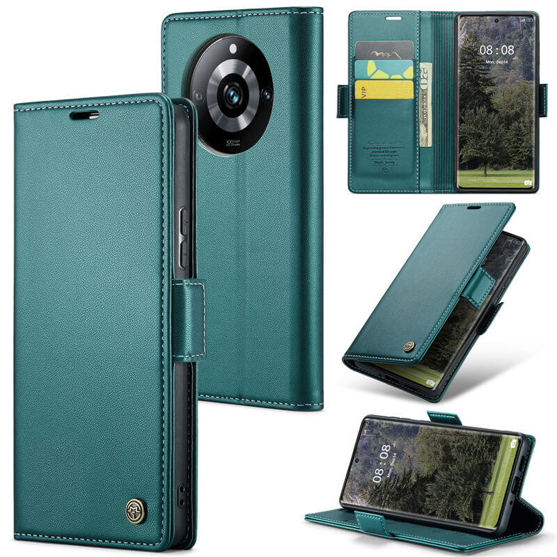 CaseMe OPPO Realme 11 Pro/Realme 11 Pro Plus Wallet RFID Blocking Magnetic Buckle Case Green - Click Image to Close