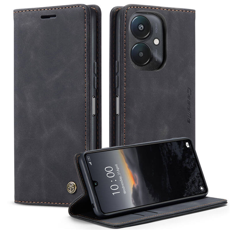 CaseMe Xiaomi Redmi 13C Wallet Suede Leather Case Black - Click Image to Close
