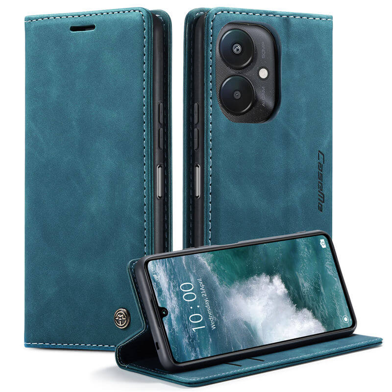 CaseMe Xiaomi Redmi 13C Wallet Suede Leather Case Blue - Click Image to Close