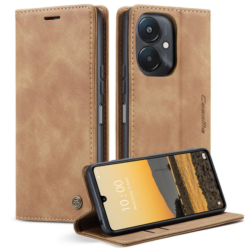 CaseMe Xiaomi Redmi 13C Wallet Suede Leather Case Brown