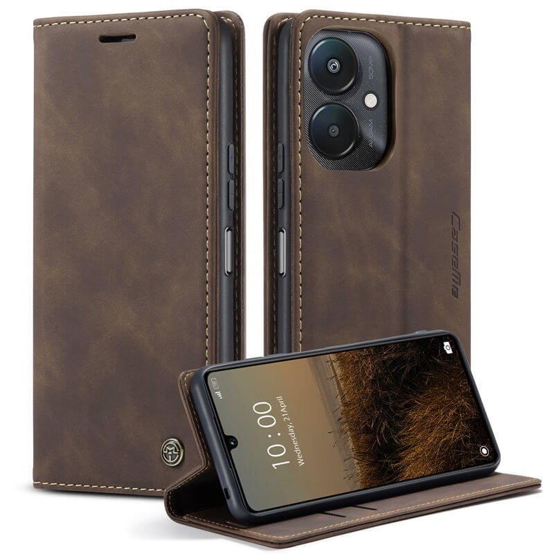 CaseMe Xiaomi Redmi 13C Wallet Suede Leather Case Coffee