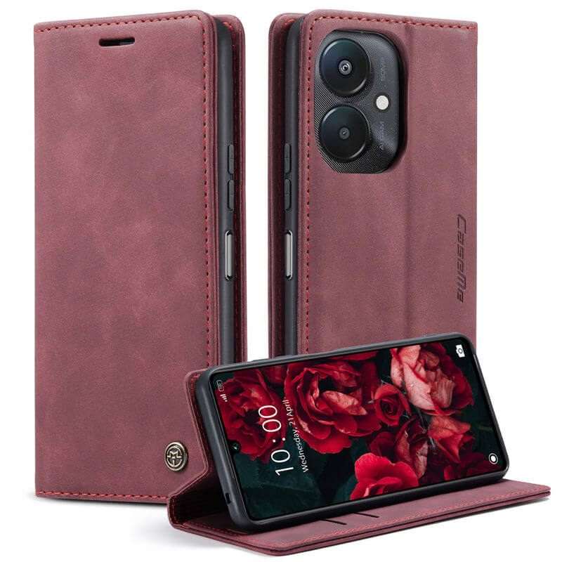 CaseMe Xiaomi Redmi 13C Wallet Suede Leather Case Red - Click Image to Close