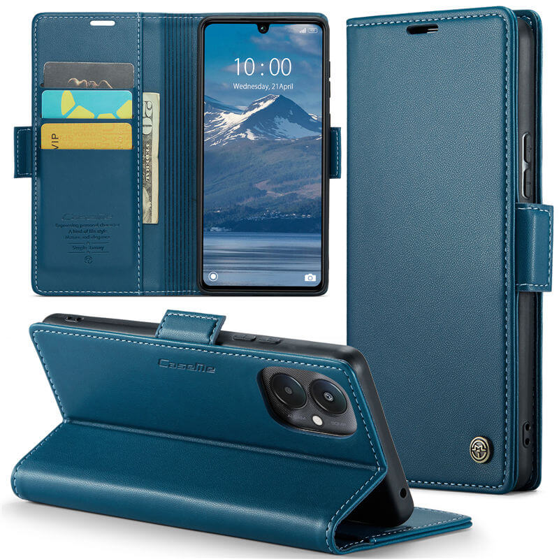 CaseMe Xiaomi Redmi 13C Wallet RFID Blocking Magnetic Buckle Case Blue