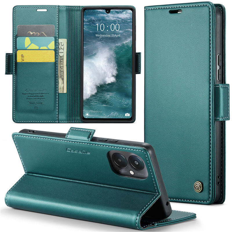 CaseMe Xiaomi Redmi 13C Wallet RFID Blocking Magnetic Buckle Case Green - Click Image to Close