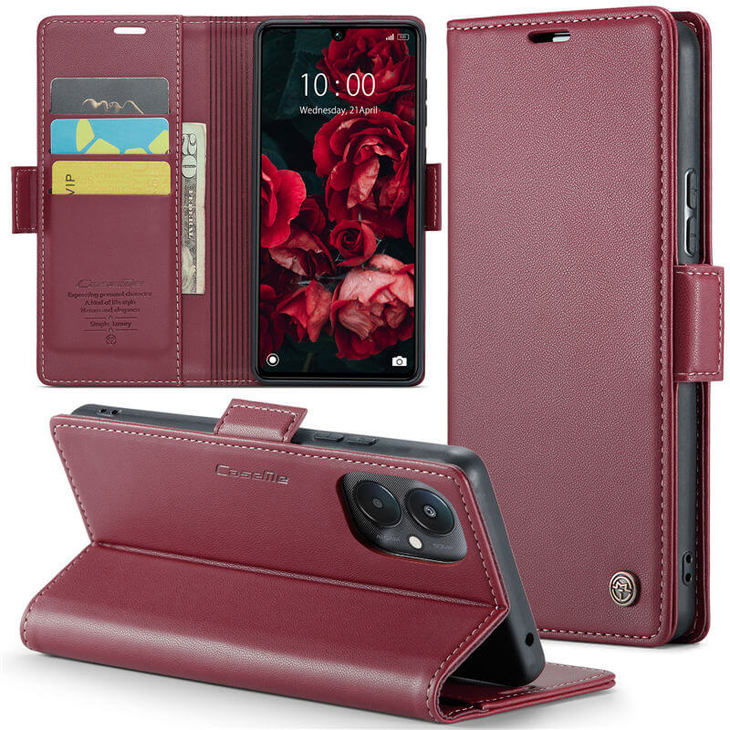 CaseMe Xiaomi Redmi 13C Wallet RFID Blocking Magnetic Buckle Case Red - Click Image to Close