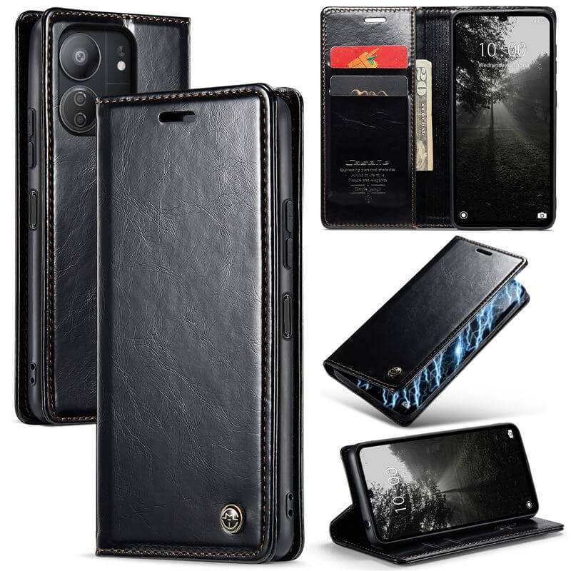 CaseMe Xiaomi Redmi 13C Luxury Wallet Magnetic Case Black - Click Image to Close
